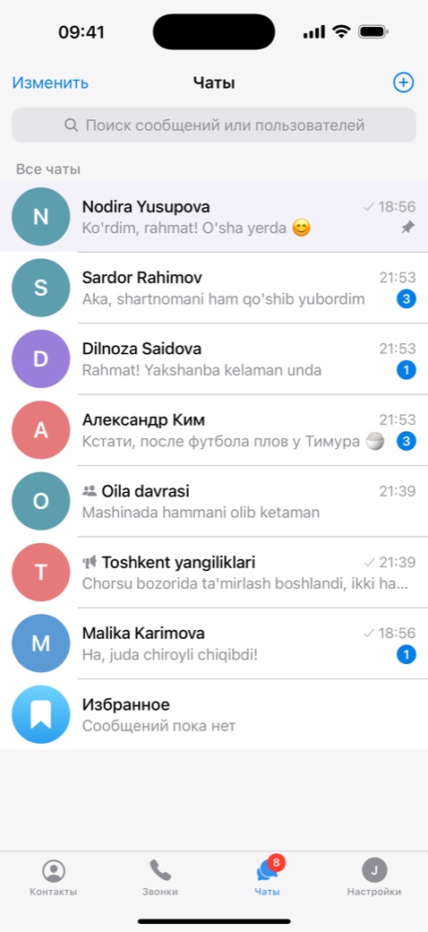 Список чатов TES Chat на iPhone.